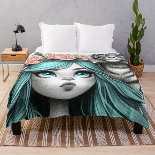 Item preview,  Girl with Turquoise Hair and Tiger Cub designed and sold by LoveingShop.