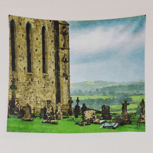 Item preview, Watercolor painting of Rock of Cashel with historic cemetery in Ireland designed and sold by GestaltImagery.
