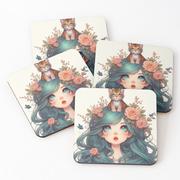 Item preview, Girl with Turquoise Hair and Tiger designed and sold by LoveingShop.