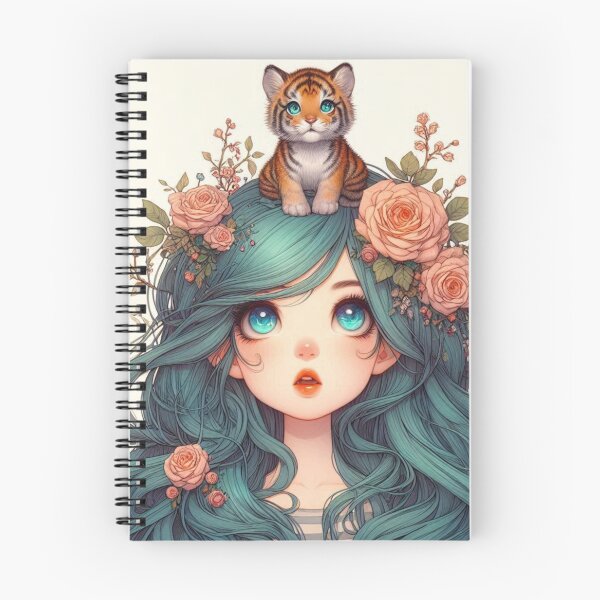 Item preview, Girl with Turquoise Hair and Tiger designed and sold by LoveingShop.