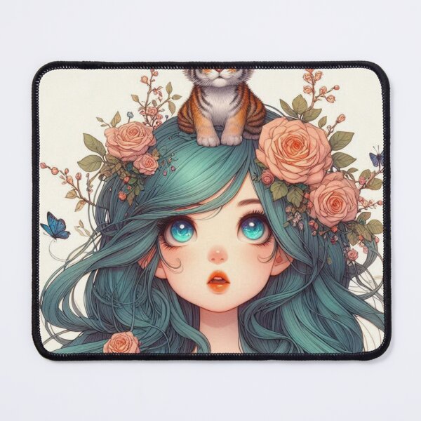 Item preview, Girl with Turquoise Hair and Tiger designed and sold by LoveingShop.
