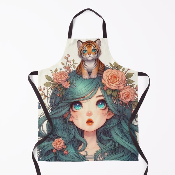 Item preview, Girl with Turquoise Hair and Tiger designed and sold by LoveingShop.
