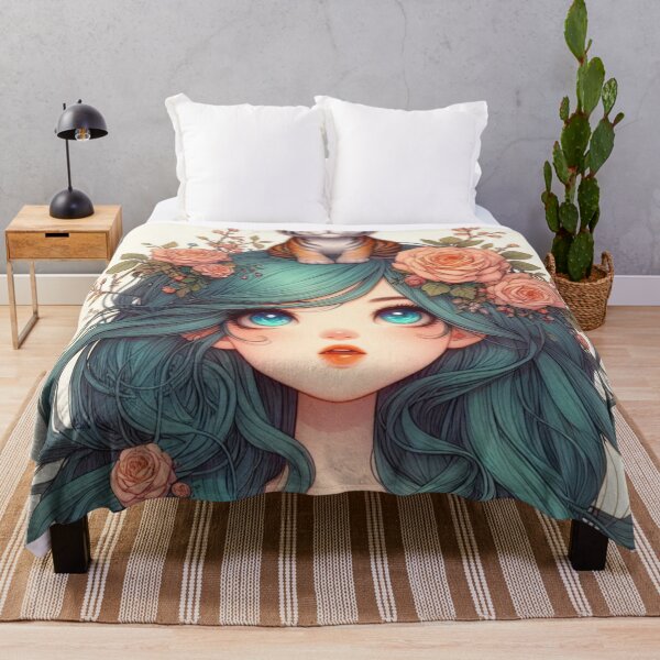 Item preview, Girl with Turquoise Hair and Tiger designed and sold by LoveingShop.