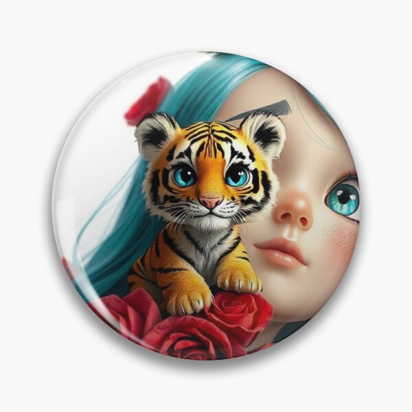 Item preview, Girl with Turquoise Hair and Tiger designed and sold by LoveingShop.