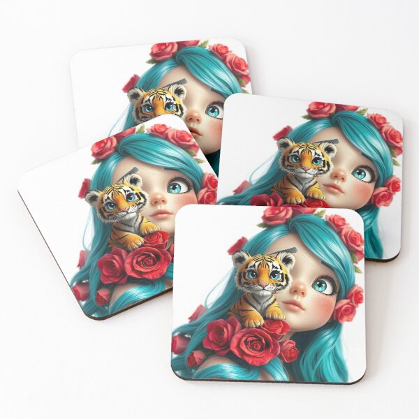 Item preview, Girl with Turquoise Hair and Tiger designed and sold by LoveingShop.