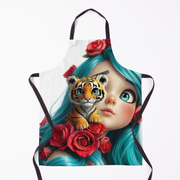 Item preview, Girl with Turquoise Hair and Tiger designed and sold by LoveingShop.