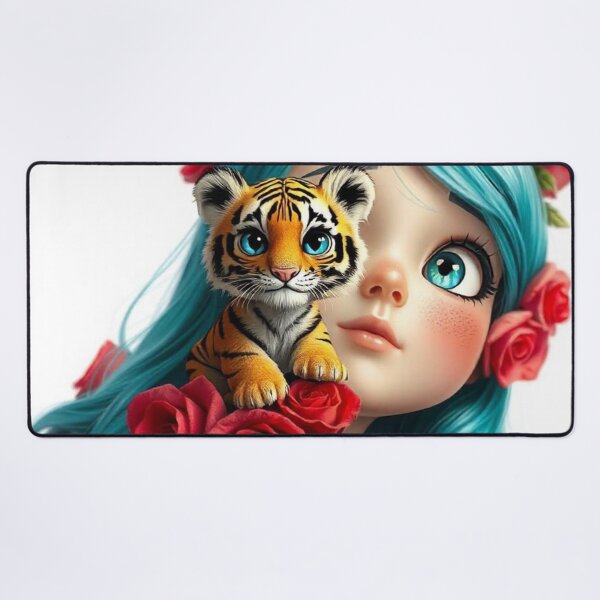 Item preview, Girl with Turquoise Hair and Tiger designed and sold by LoveingShop.