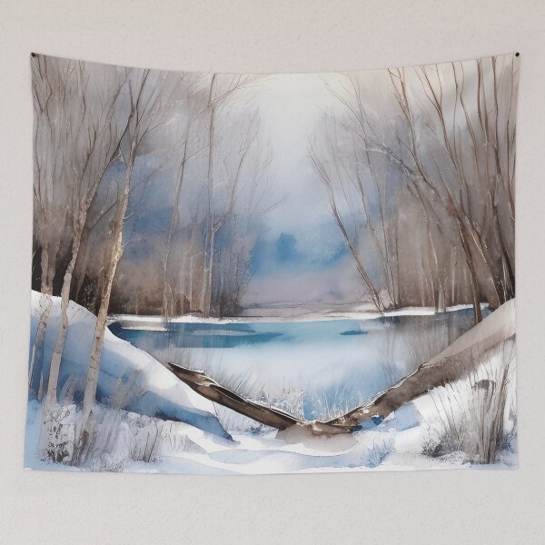 Item preview, Forest Lake in Winter Landscape Watercolor Painting | Watercolor Landscape | Watercolor Art | Watercolor Scenery designed and sold by UnhingedBird.