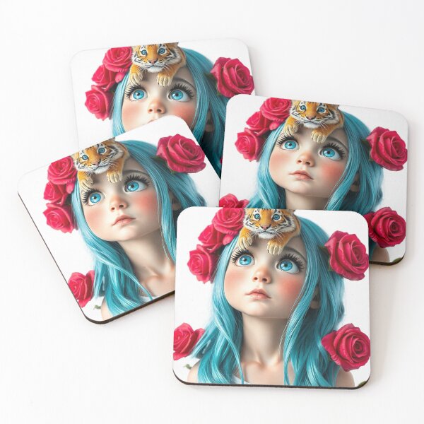 Item preview, Girl with Turquoise Hair and Tiger designed and sold by LoveingShop.