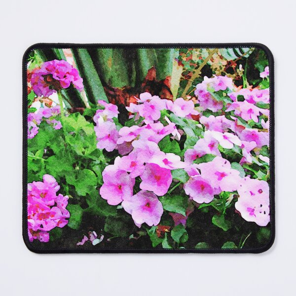Item preview, Vibrant watercolor painting of impatiens flowers in lush green garden designed and sold by GestaltImagery.