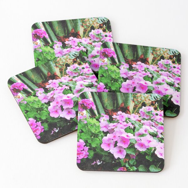 Item preview, Vibrant watercolor painting of impatiens flowers in lush green garden designed and sold by GestaltImagery.