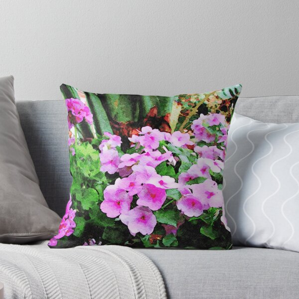 Item preview, Vibrant watercolor painting of impatiens flowers in lush green garden designed and sold by GestaltImagery.