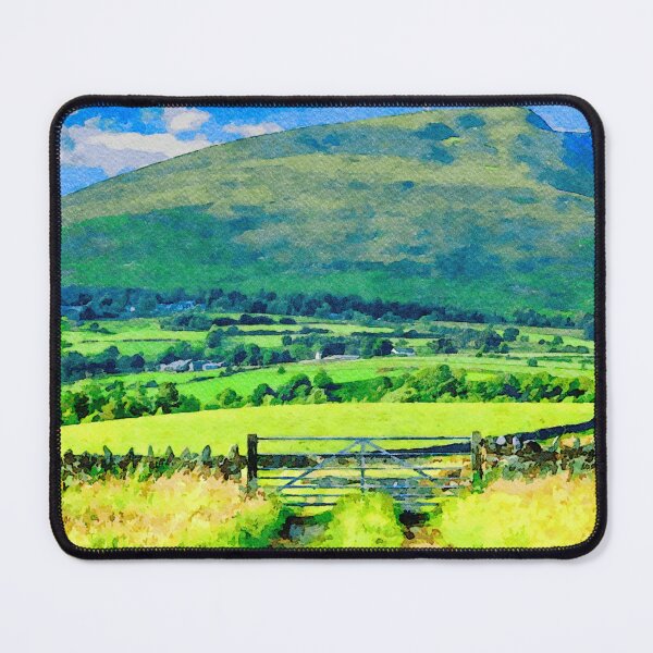 Item preview, Serene watercolor painting of Lake District countryside in England with lush greenery designed and sold by GestaltImagery.