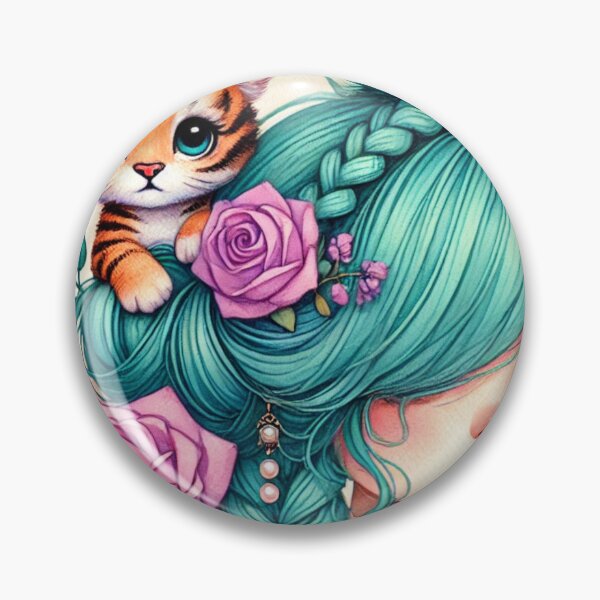 Item preview, Girl with Turquoise Hair and Tiger Cub designed and sold by LoveingShop.