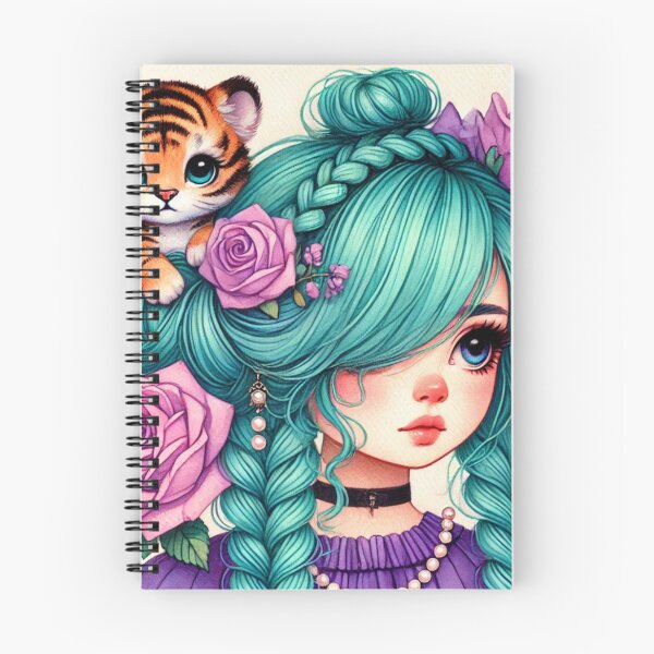 Item preview, Girl with Turquoise Hair and Tiger Cub designed and sold by LoveingShop.