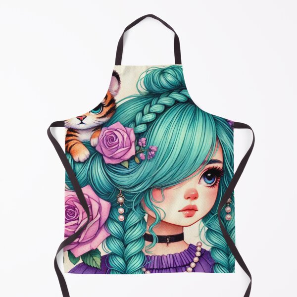 Item preview, Girl with Turquoise Hair and Tiger Cub designed and sold by LoveingShop.