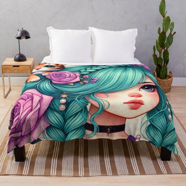 Item preview, Girl with Turquoise Hair and Tiger Cub designed and sold by LoveingShop.