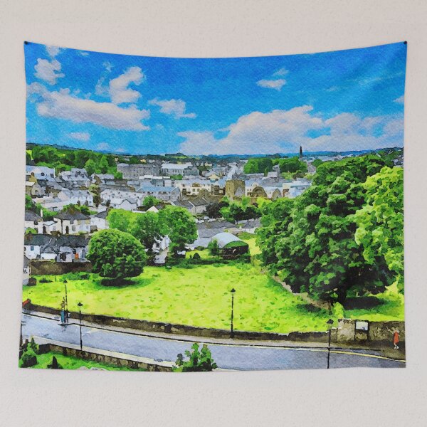 Item preview, Scenic watercolor of Cashel in County Tipperary with vibrant greenery and sky designed and sold by GestaltImagery.