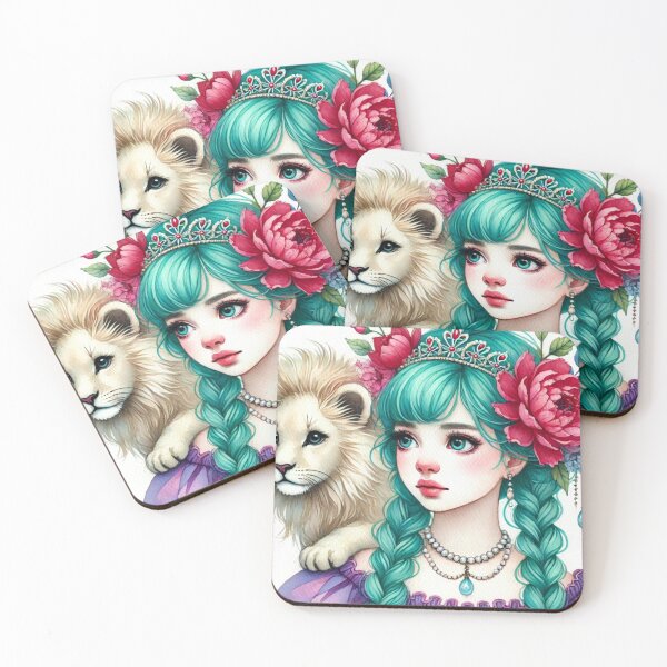 Item preview, Girl with Turquoise Hair and Tiger Cub designed and sold by LoveingShop.