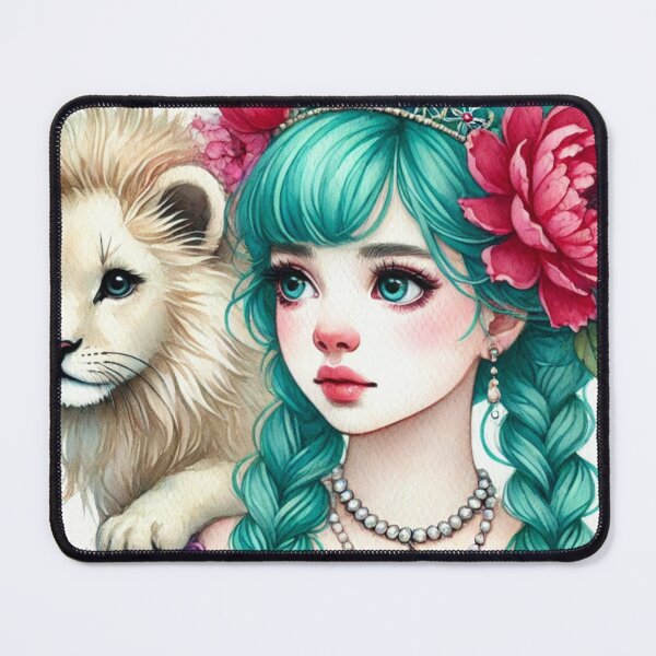 Item preview, Girl with Turquoise Hair and Tiger Cub designed and sold by LoveingShop.