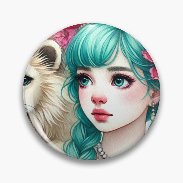 Item preview, Girl with Turquoise Hair and Tiger Cub designed and sold by LoveingShop.