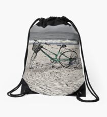 Bike on Barefoot Beach Drawstring Bag