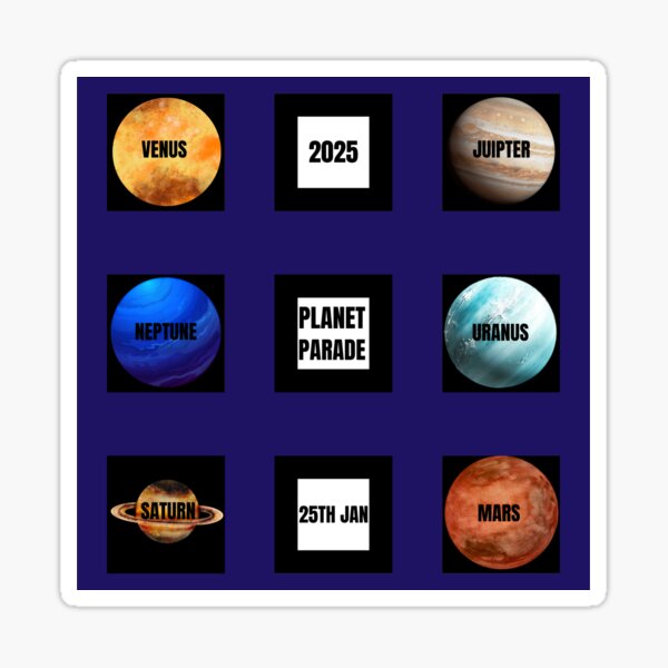 Item preview, Planet Parade 2025,Classic pride flag graphic, Planets graphic, grid design, Saturn, Mars, Jupiter, Venus, Uranus, Neptune, Planets, Astronomy, 25th January 2025,  designed and sold by PrideBeProud.
