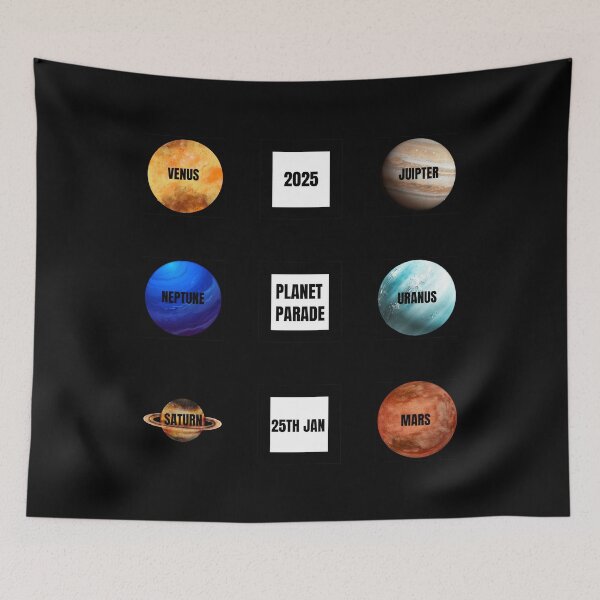 Item preview, Planet Parade 2025,Classic pride flag graphic, Planets graphic, grid design, Saturn, Mars, Jupiter, Venus, Uranus, Neptune, Planets, Astronomy, 25th January 2025,  designed and sold by PrideBeProud.