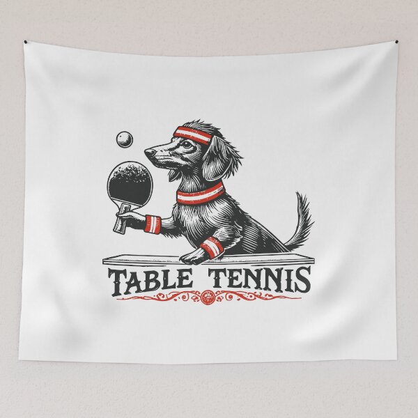 Item preview, Dachshund Dog Retro Table Tennis Adventure designed and sold by LuminOrb.