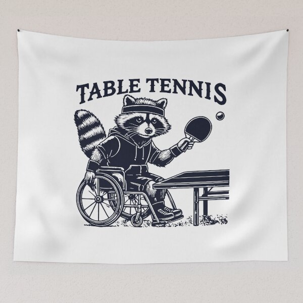 Item preview, Wheelchair Table Tennis Raccoon Illustration designed and sold by LuminOrb.