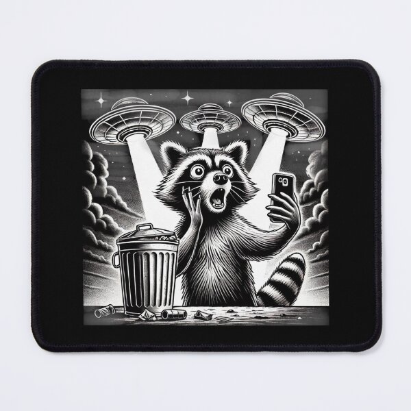 Item preview, Raccoon Taking a Selfie With UFOs in Black And White Comic Style designed and sold by love3617.