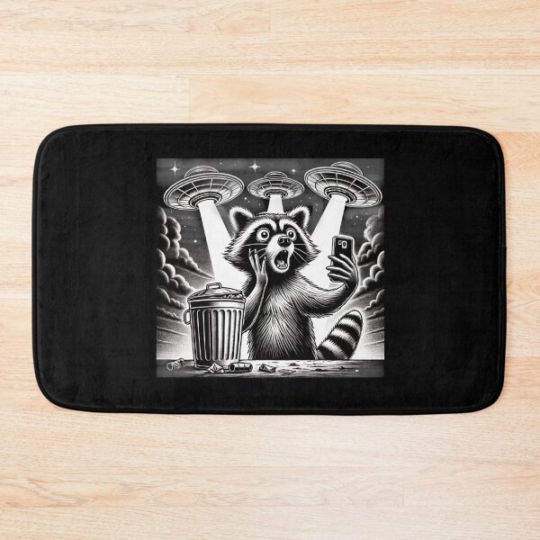 Item preview, Raccoon Taking a Selfie With UFOs in Black And White Comic Style designed and sold by love3617.