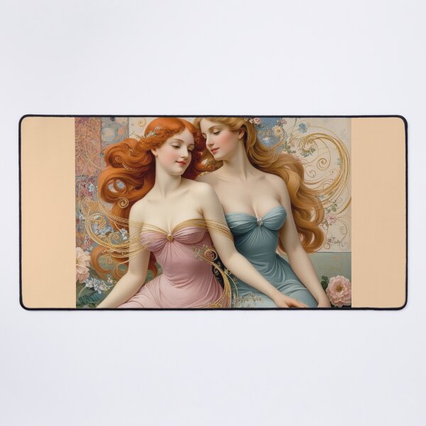 Item preview, Beautiful painting of two Art Nouveau Renaissance Impressionistic women together after Gustav Klimt designed and sold by Vintage Designs +.