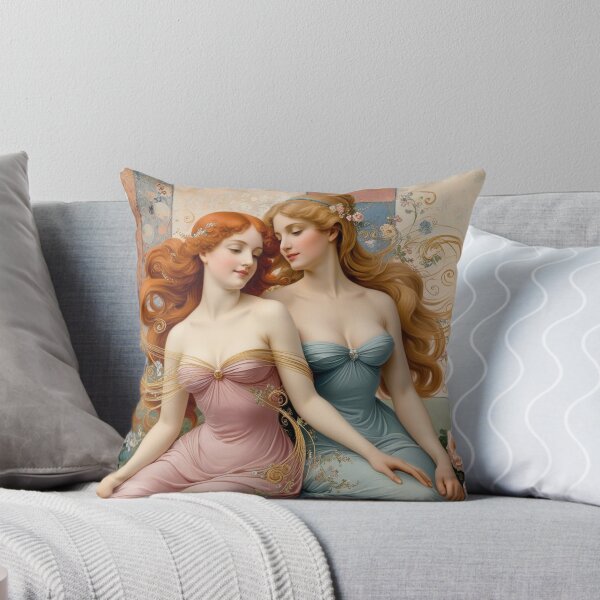Item preview, Beautiful painting of two  Art Nouveau Renaissance Impressionistic women together after Gustav Klimt designed and sold by Vintage Designs +.