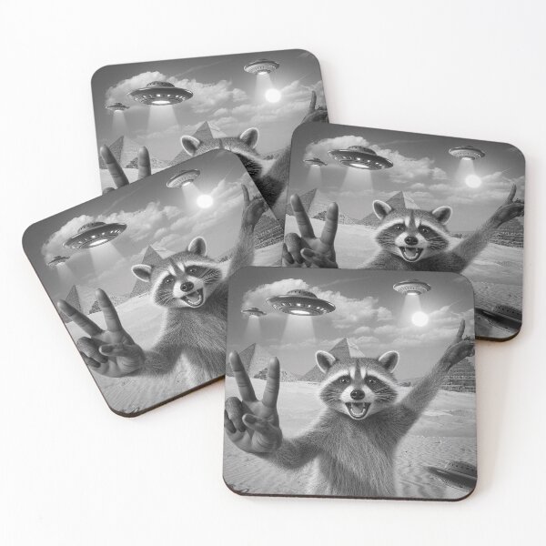 Item preview, Raccoon Taking a Selfie with UFOs and Pyramids - Funny Alien Art designed and sold by love3617.