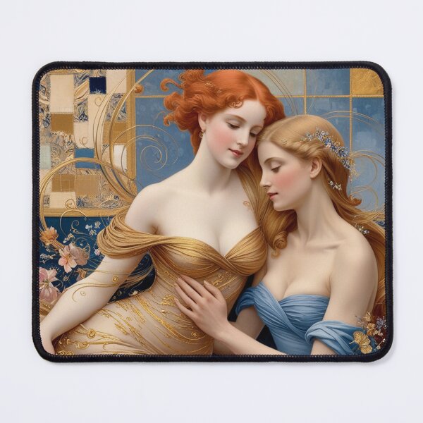 Item preview, Beautiful painting of two Art Nouveau Renaissance Impressionistic women together after Gustav Klimt designed and sold by Vintage Designs +.