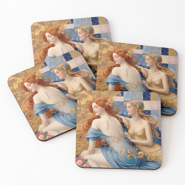 Item preview,  Beautiful painting of two  Art Nouveau Renaissance Impressionistic women together after Gustav Klimt designed and sold by Vintage Designs +.