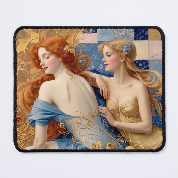 Item preview, Beautiful painting of two Art Nouveau Renaissance Impressionistic women together after Gustav Klimt designed and sold by Vintage Designs +.