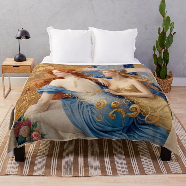 Item preview, Beautiful painting of two Art Nouveau Renaissance Impressionistic women together after Gustav Klimt designed and sold by Vintage Designs +.