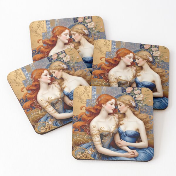 Item preview,  Beautiful painting of two  Art Nouveau Renaissance Impressionistic women together after Gustav Klimt designed and sold by Vintage Designs +.
