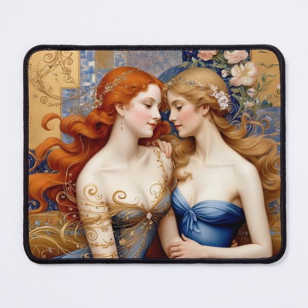 Item preview, Beautiful painting of two Art Nouveau Renaissance Impressionistic women together after Gustav Klimt designed and sold by Vintage Designs +.