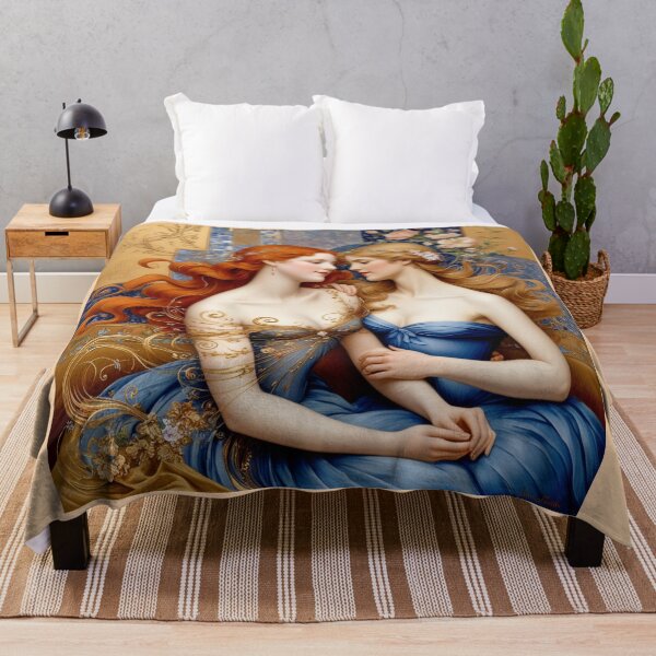 Item preview, Beautiful painting of two Art Nouveau Renaissance Impressionistic women together after Gustav Klimt designed and sold by Vintage Designs +.
