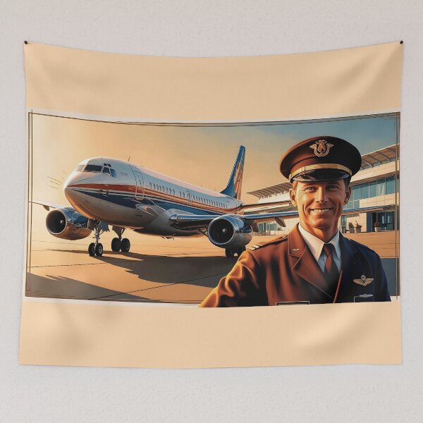 Item preview, Illustration of an Airplane and a Happy Pilot at the Airport designed and sold by EMairplanes.
