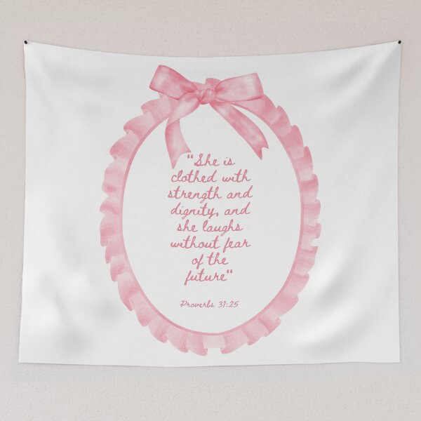 Item preview, Cute Christian Pink Girly Coquette Wall Art Proverbs 31:25 Faith Preppy designed and sold by daughterinchrist93.
