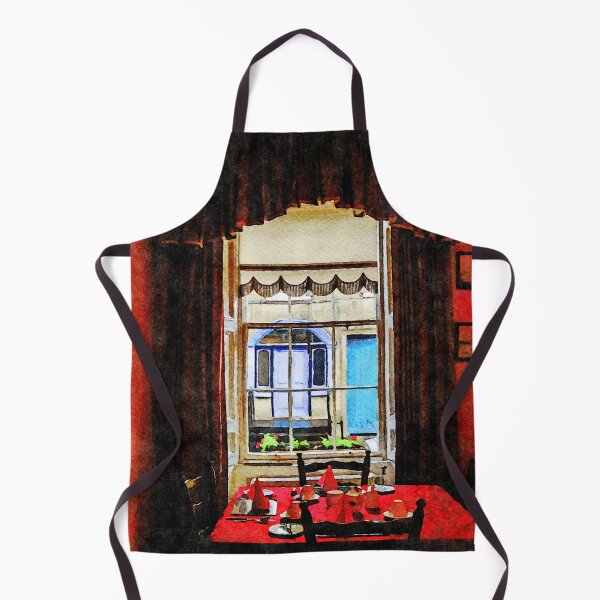 Item preview, Cozy dining room with red table setting and window view designed and sold by GestaltImagery.