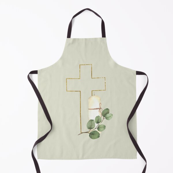 Item preview, Golden Cross with white church candle and green branch. Watercolor painting designed and sold by BartolArt.