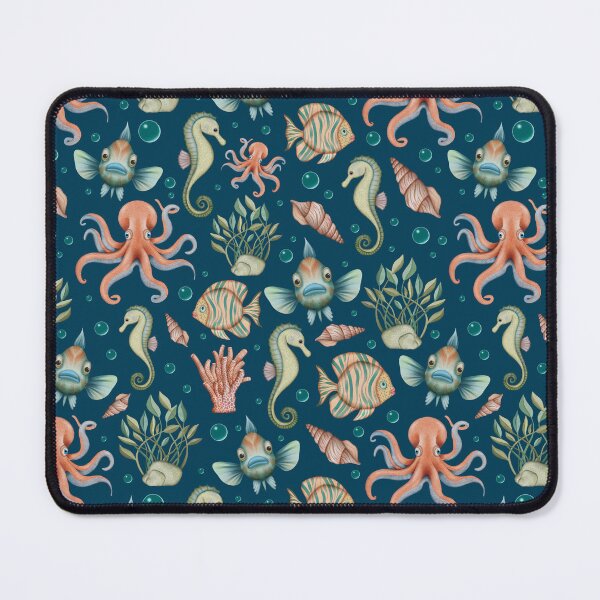 Item preview, Underwater Sea Life on Navy Blue Background designed and sold by Elisabeth Coelfen.