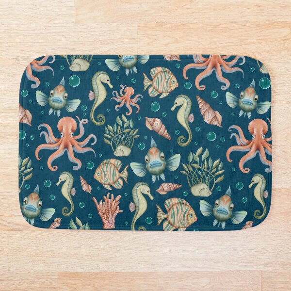 Item preview, Underwater Sea Life on Navy Blue Background designed and sold by Elisabeth Coelfen.
