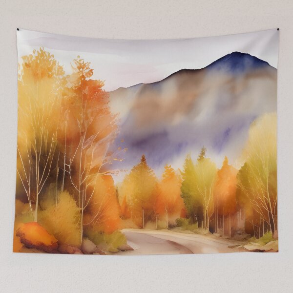 Item preview, Mountains in Autumn Landscape Watercolor Painting | Watercolor Landscape | Watercolor Art | Watercolor Scenery designed and sold by UnhingedBird.