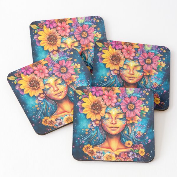 Item preview, Celestial Dreamer: Radiant Girl Adorned with Vibrant Flowers designed and sold by MargaretWiktor.